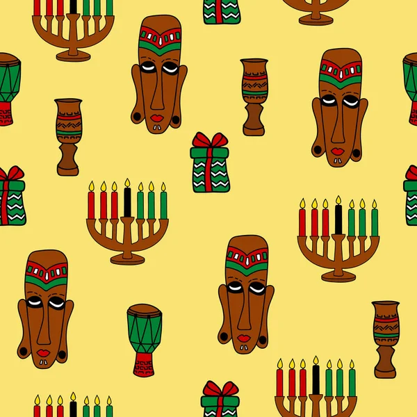 Счастливой Кванзы Бесшовный Рисунок Кинарами Афро Американские Праздники Традиционные Символы — стоковый вектор