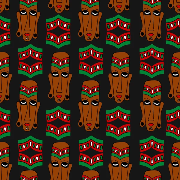 Seamless Pattern African Masks Print Textile Wallpaper Covers Surface Retro — Stockvector