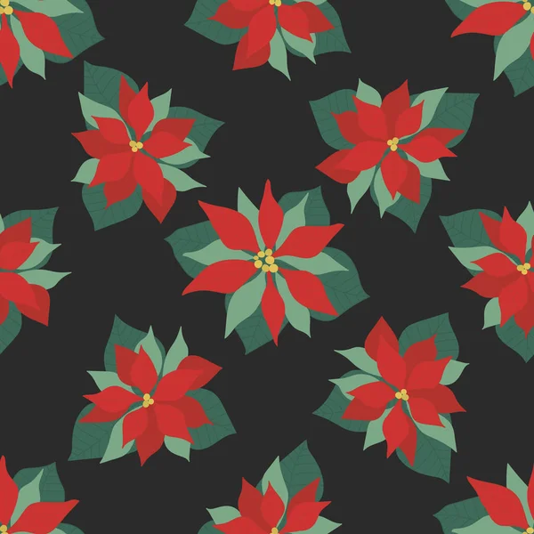 Feestelijke Naadloze Patroon Met Poinsettias Vrijheidsstijl Vakantie Kerstachtergrond Voor Behang — Stockvector