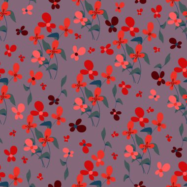 Pembe ve kırmızı çiçekli kusursuz dekoratif zarif desen. Tekstil, duvar kâğıdı, kapak, yüzey baskısı. Retro stil. Moda kumaşı için.