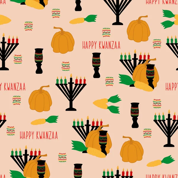 Joyeux Kwanzaa Modèle Sans Couture Avec Kinaras Vacances Afro Américaines — Image vectorielle
