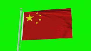 Yeşil ekran arka planında Çin bayrağının kusursuz döngü animasyonu.