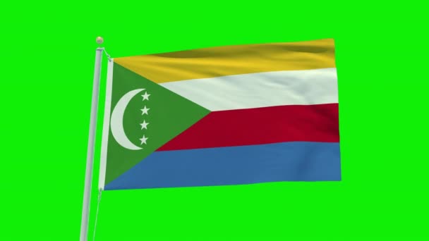 Yeşil Ekran Arka Planında Komoros Bayrağının Kusursuz Döngü Canlandırması — Stok video