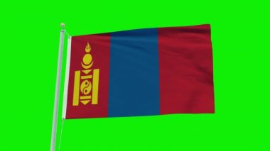 Seamless loop animation of the Mongolia flag on a green screen background.