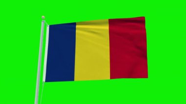 Seamless loop animation of the Romania flag on a green screen background.
