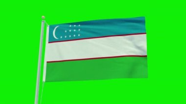Seamless loop animation of the Uzbekistan flag on a green screen background.