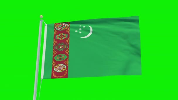 Seamless Loop Animation Turkmenistan Flag Green Screen Background — Stock Video
