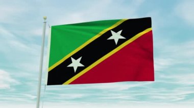 Saint Kitts 'in kusursuz döngü animasyonu ve mavi gökyüzü arka planında Nevis bayrağı.