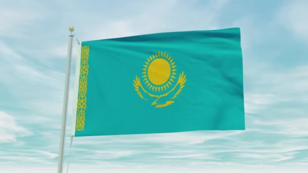 Animation Boucle Sans Couture Drapeau Kazakhstan Sur Fond Ciel Bleu — Video