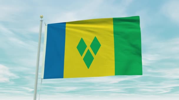 Płynna Animacja Pętli Saint Vincent Flagi Grenadyny Tle Błękitnego Nieba — Wideo stockowe
