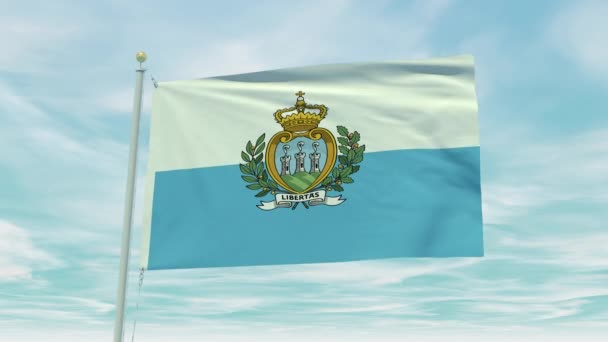 Animação Loop Sem Costura Bandeira San Marino Fundo Azul Céu — Vídeo de Stock