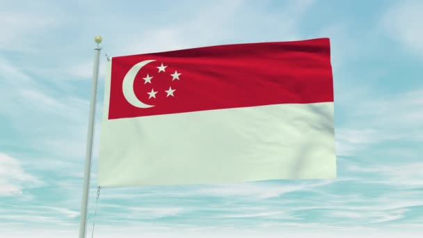 Płynna Animacja Pętli Flagi Singapuru Tle Błękitnego Nieba — Wideo stockowe