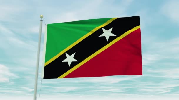 Nahtlose Schleifenanimation Der Flagge Von Kitts Und Nevis Auf Blauem — Stockvideo
