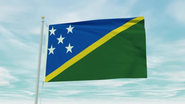 Naadloze Lus Animatie Van Solomon Islands Vlag Een Blauwe Lucht — Stockvideo