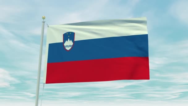 Seamless Loop Animation Slovenia Flag Blue Sky Background — Stock Video