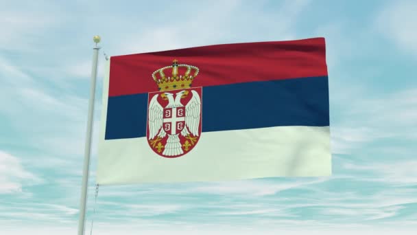Bezproblemowa Animacja Flagi Serbii Tle Błękitnego Nieba — Wideo stockowe