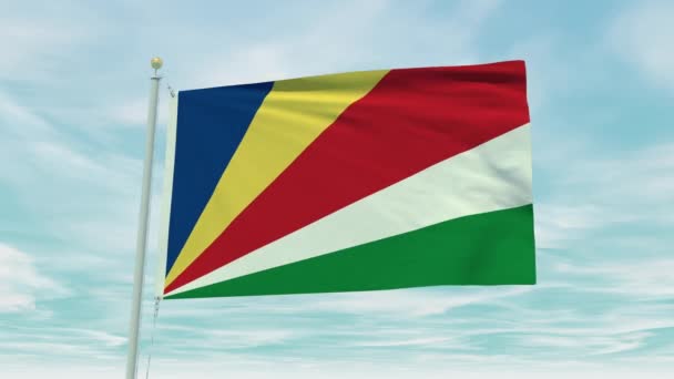 蓝天背景下塞舌尔国旗无缝圈动画 — 图库视频影像