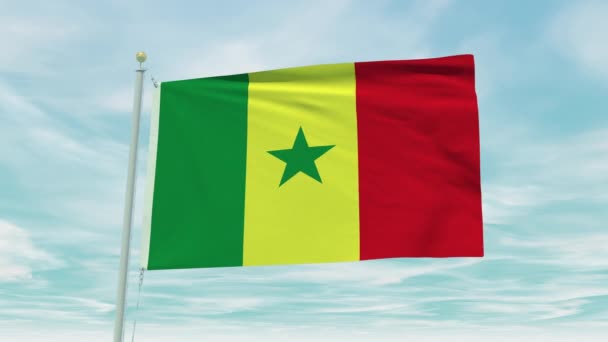 Seamless Loop Animation Senegal Flag Blue Sky Background — Stock Video