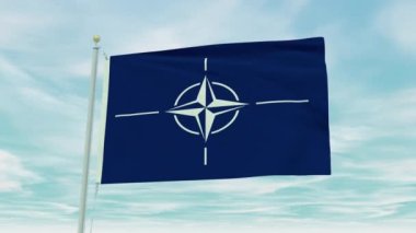 Mavi gökyüzü arka planında, Nato bayrağının kusursuz döngü animasyonu.