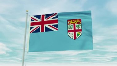 Mavi gökyüzü arka planında Fiji bayrağının kusursuz döngü animasyonu.