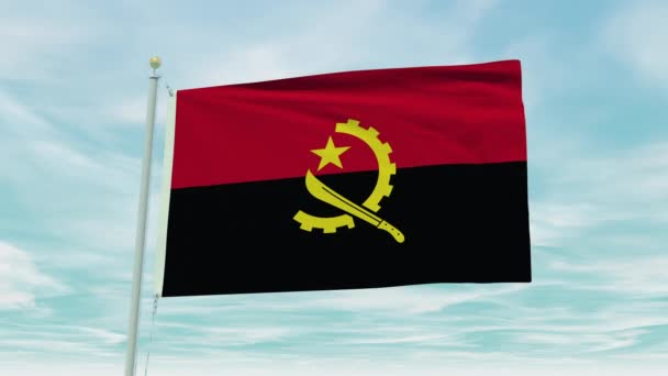 Płynna Animacja Flagi Angoli Tle Błękitnego Nieba — Wideo stockowe
