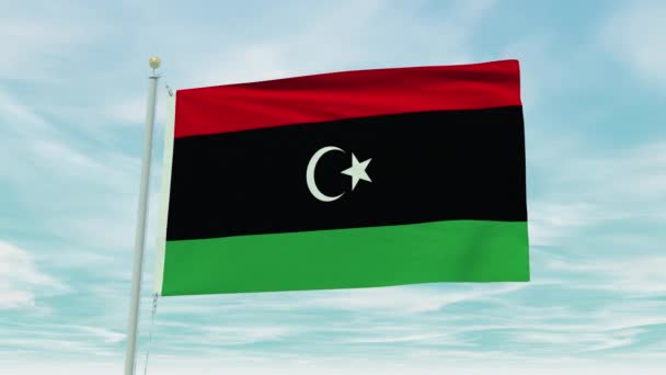 Animación Sin Fisuras Bandera Libia Sobre Fondo Cielo Azul — Vídeos de Stock