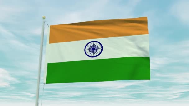 Бесшовная Анимация Индийского Флага Фоне Голубого Неба — стоковое видео