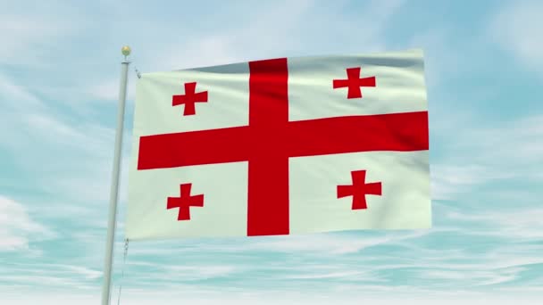 Animación Bucle Transparente Bandera Georgia Sobre Fondo Cielo Azul — Vídeo de stock