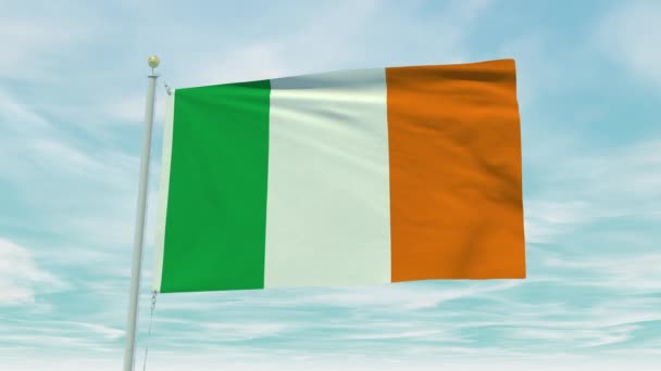 Bezproblémová Smyčka Animace Vlajky Irska Pozadí Modré Oblohy — Stock video