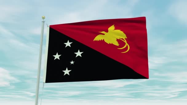 Bezproblémová Smyčková Animace Vlajky Papuy Nové Guineje Pozadí Modré Oblohy — Stock video