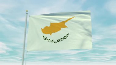 Mavi gökyüzü arka planında Kıbrıs bayrağının kusursuz döngü animasyonu.