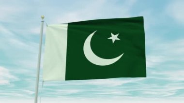 Mavi gökyüzü arka planında Pakistan bayrağının kusursuz döngü animasyonu.