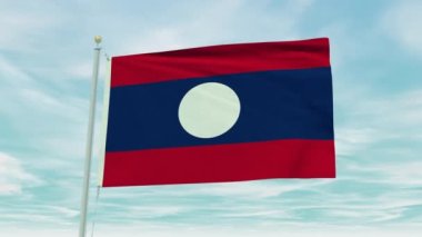 Mavi gökyüzü arka planında Laos bayrağının kusursuz döngü animasyonu.
