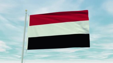 Mavi bir arka planda Yemen bayrağının kusursuz döngü animasyonu.