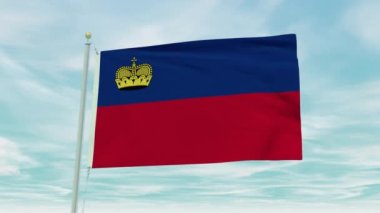 Mavi gökyüzü arka planında Lihtenştayn bayrağının kusursuz döngü animasyonu.
