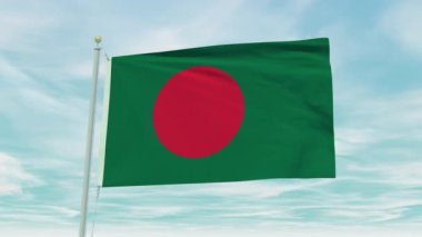 Mavi gökyüzü arka planında Bangladeş bayrağının kusursuz döngü animasyonu.