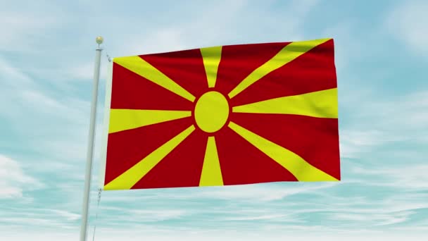 Animasi Loop Mulus Dari Bendera Makedonia Pada Latar Langit Biru — Stok Video