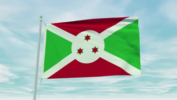 Naadloze Lus Animatie Van Burundese Vlag Een Blauwe Lucht Achtergrond — Stockvideo