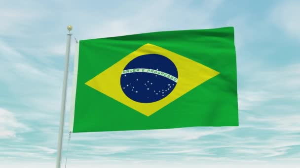 Bezproblemowa Animacja Flagi Brazylii Tle Błękitnego Nieba — Wideo stockowe