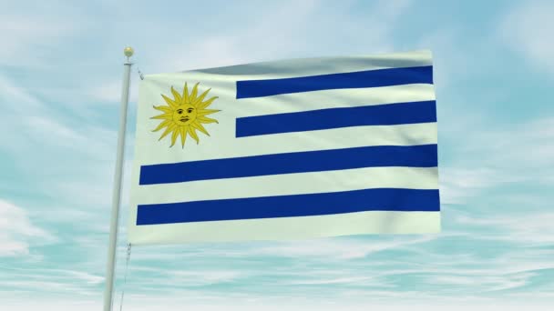 Animação Loop Sem Costura Bandeira Uruguai Fundo Azul Céu — Vídeo de Stock