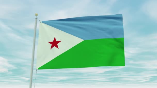 Animación Bucle Sin Costuras Bandera Djibouti Sobre Fondo Cielo Azul — Vídeo de stock