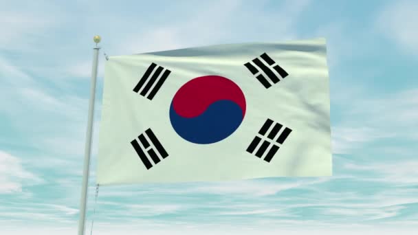 Απρόσκοπτη Κίνηση Βρόχου Της Σημαίας Της Νότιας Κορέας Φόντο Γαλάζιου — Αρχείο Βίντεο