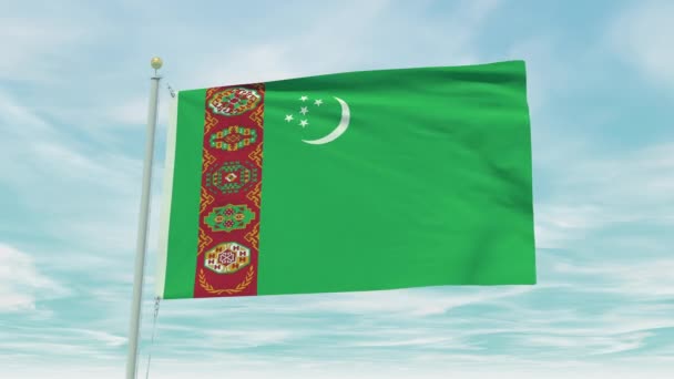 Seamless Loop Animation Turkmenistan Flag Blue Sky Background — Stock Video