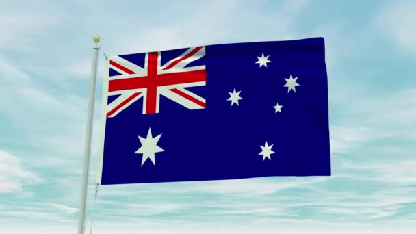 Płynna Animacja Pętli Australijskiej Flagi Tle Błękitnego Nieba — Wideo stockowe