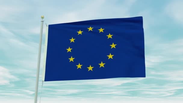 Bezproblémová Smyčková Animace Vlajky Evropské Unie Pozadí Modré Oblohy — Stock video