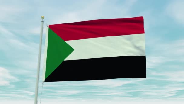 Seamless Loop Animation Sudan Flag Blue Sky Background — Stock Video