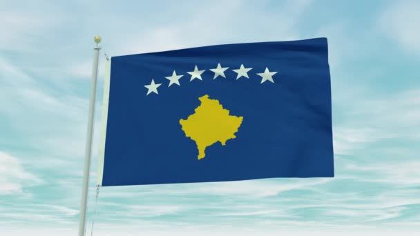 Animación Sin Fisuras Bandera Kosovo Sobre Fondo Cielo Azul — Vídeos de Stock