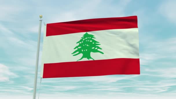Sömlös Loop Animation Libanon Flaggan Blå Himmel Bakgrund — Stockvideo