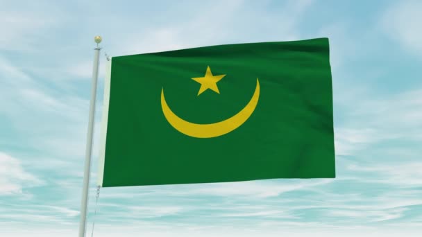Animación Lazo Sin Costuras Bandera Mauritania Sobre Fondo Cielo Azul — Vídeos de Stock