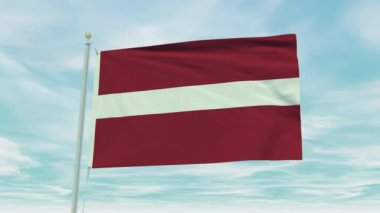 Mavi gökyüzü arka planında Letonya bayrağının kusursuz döngü animasyonu.